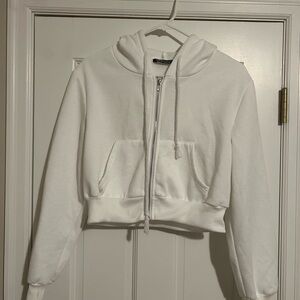SHEIN White Cropped Hoodie with Zipper and Hood